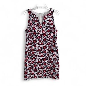Trina Turk Red White Blue Floral Print Pom Pom Hem Shift Dress Size 8 Sleeveless
